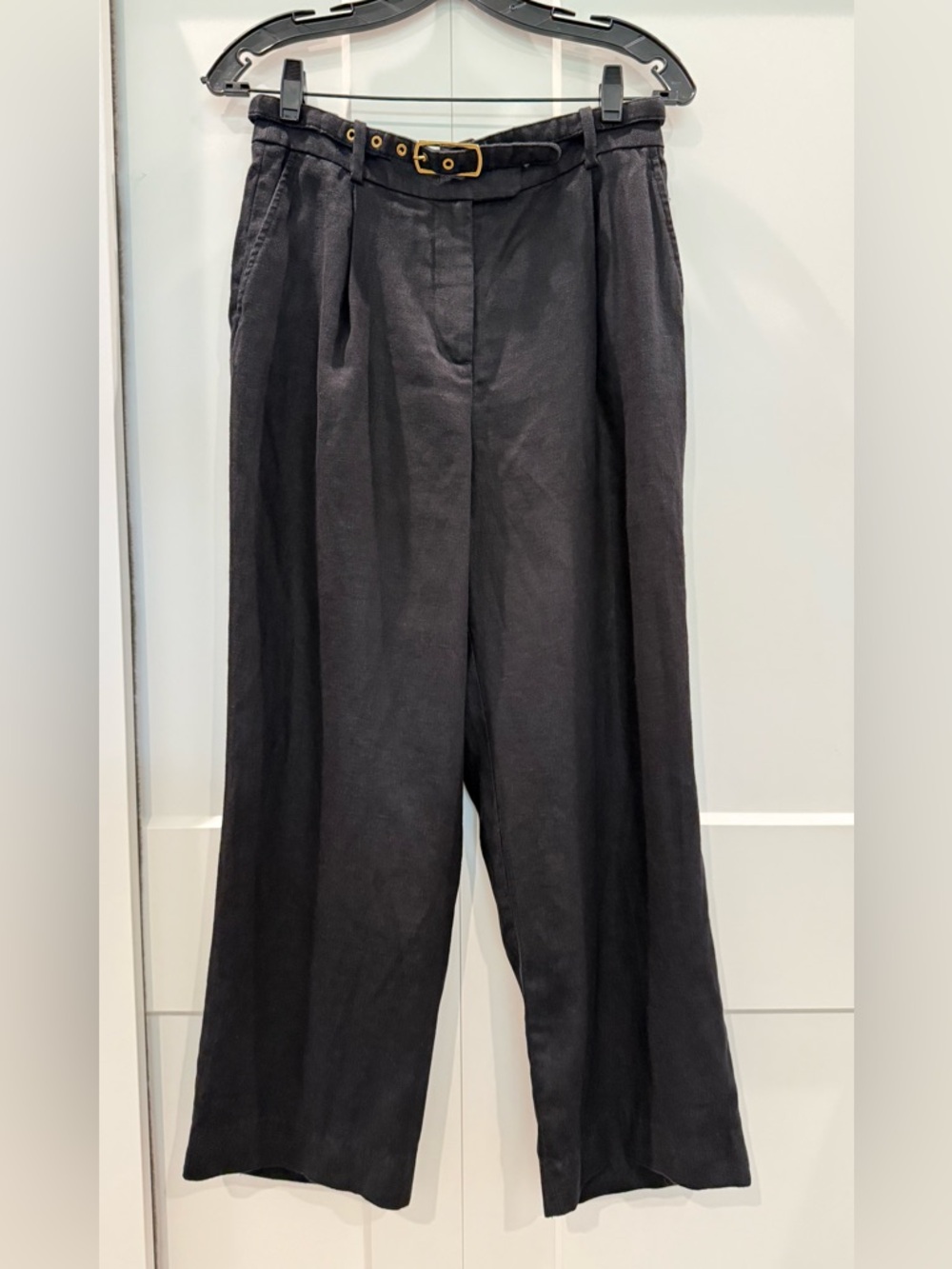 Zimmermann High-Waist Wide Leg linen Trousers with Belt - Black